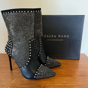 AZALEA WANG Hit It From The Back Black Stiletto Heel Bootie 8.5 Rhinestone Stud